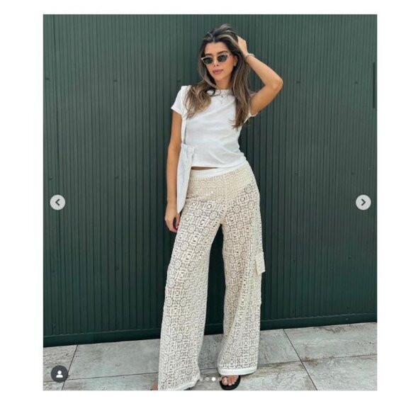 Agua Bendita Maca Pants in Beige Small New Womens Crochet Cover up - Picture 11 of 16